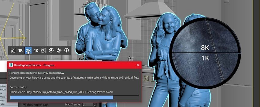 Renderpeople Resizer User Interface with different texture resolutions