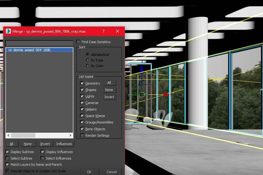 Import dialogue windows of 3ds max with Renderpeople model selected