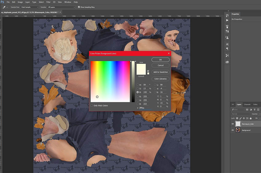 Renderpeople texture map with color selection tool in photoshop