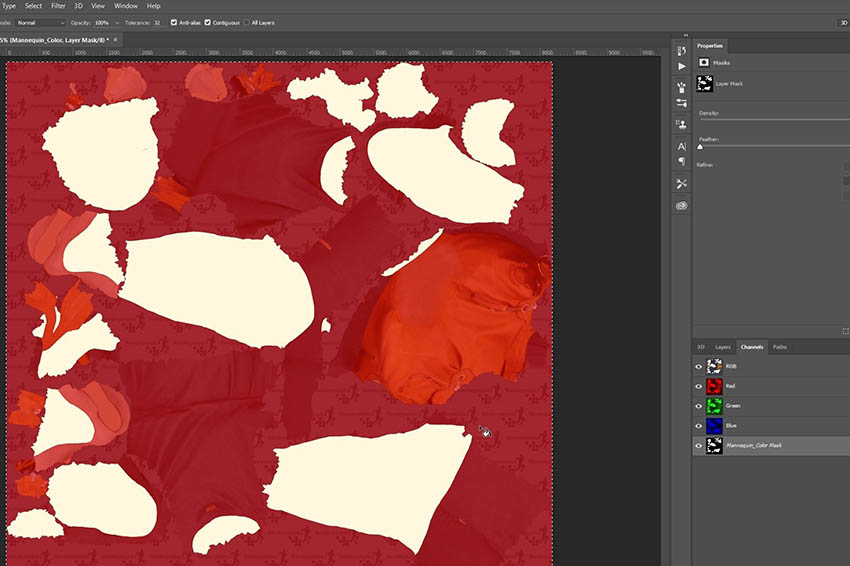 Photoshop snapshot of a Renderpeople texture map with masking