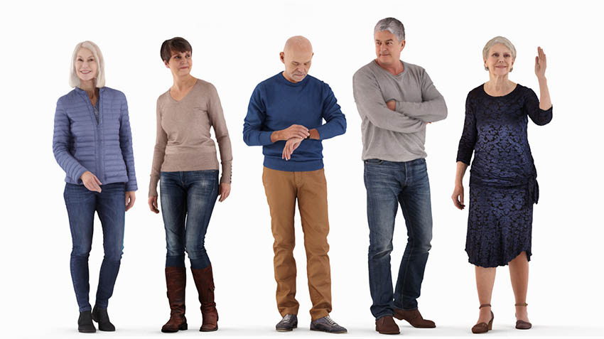 Group of 3D Scanned elderly 3D People created by Renderpeople.