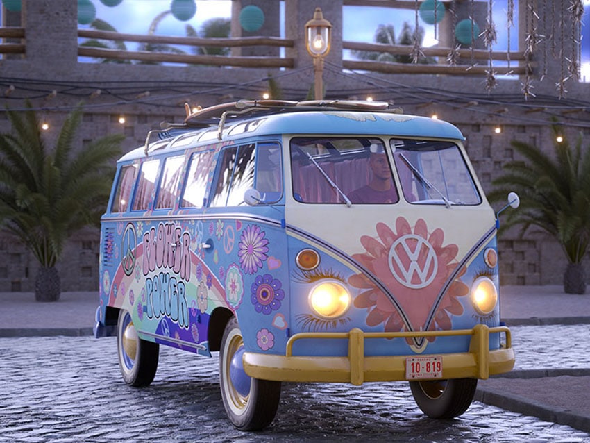 VW Bus Rendering with 3D People model