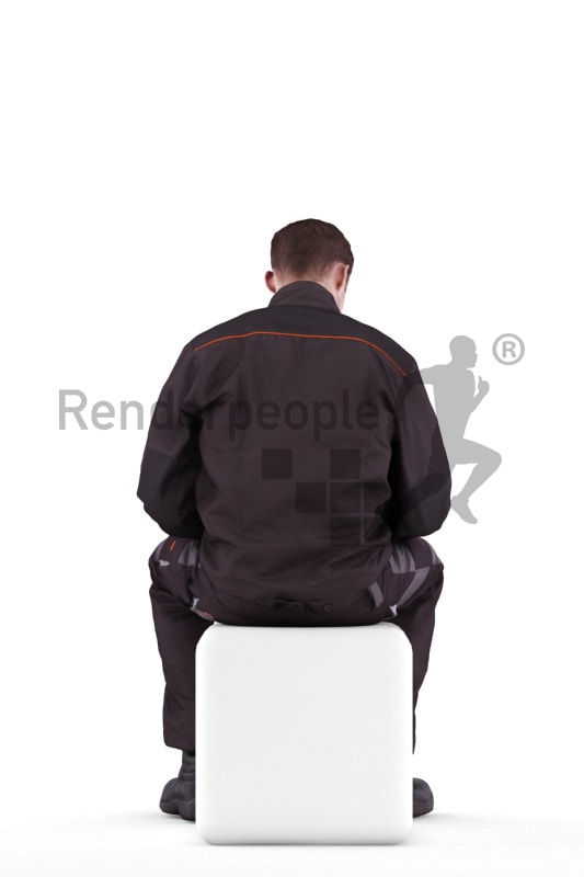3d people worker, white 3d man sitting