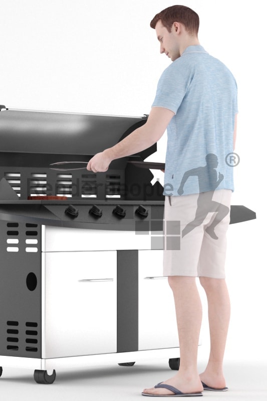 3d people casual, white 3d man grilling with bbq tong