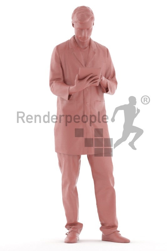 3d people healthcare, white 3d man standing and holding tablet