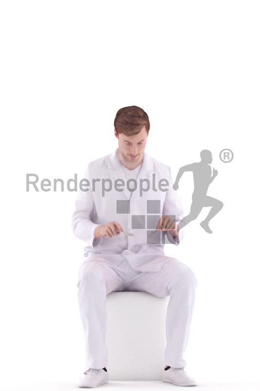 3d people healthcare, white 3d man sitting and eating