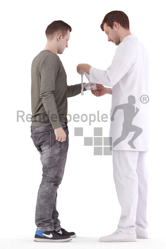 Posed 3D People model for visualization – doctor patching up his patient, medical, hospital