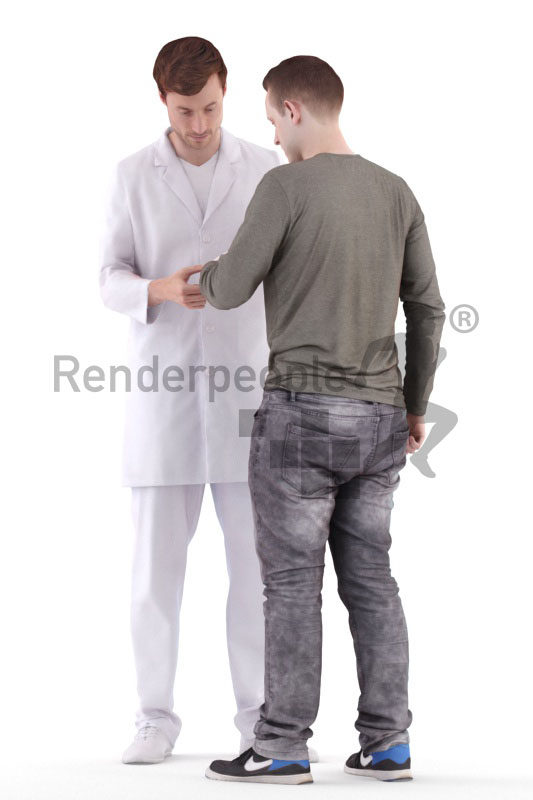 Posed 3D People model for visualization – doctor patching up his patient, medical, hospital