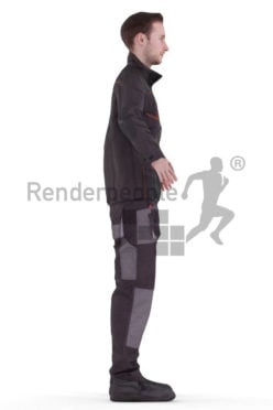 Rigged and retopologized 3D People model – white man in work wear