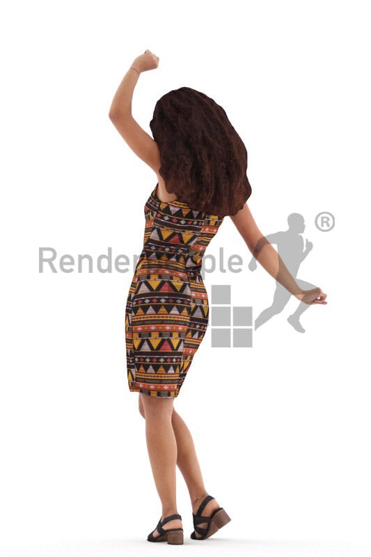 Posed 3D People model for visualization – black young woman in traditional dress, dancing