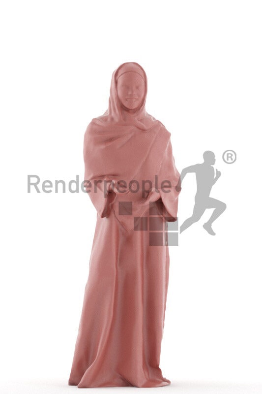 Posed 3D People model by Renderpeople – black woman in traditional hijab, standing and talking