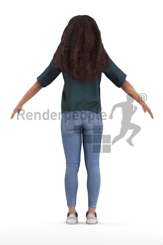 Rigged human 3D model by Renderpeople – black female teenager in casual daily look