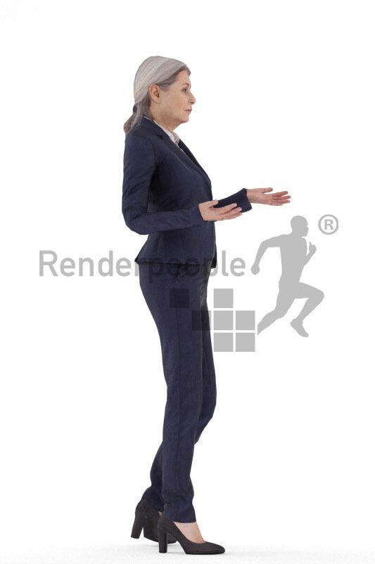Animated 3D People model for realtime, VR and AR – elderly white woman in business clothes, presenting