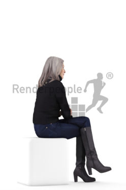 3D People model for 3ds Max and Blender – elderly white woman in casual clothes, sitting