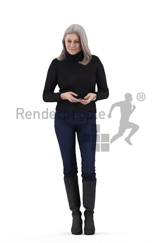 3D People model for 3ds Max and Cinema 4D – elderly european femal, standing, casual