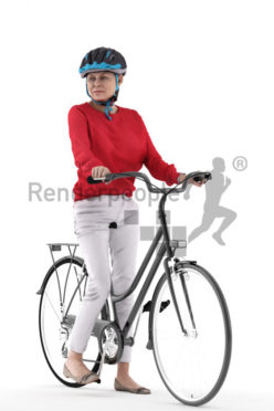 Scanned human 3D model by Renderpeople – elderly european woman with helmet and bicycle