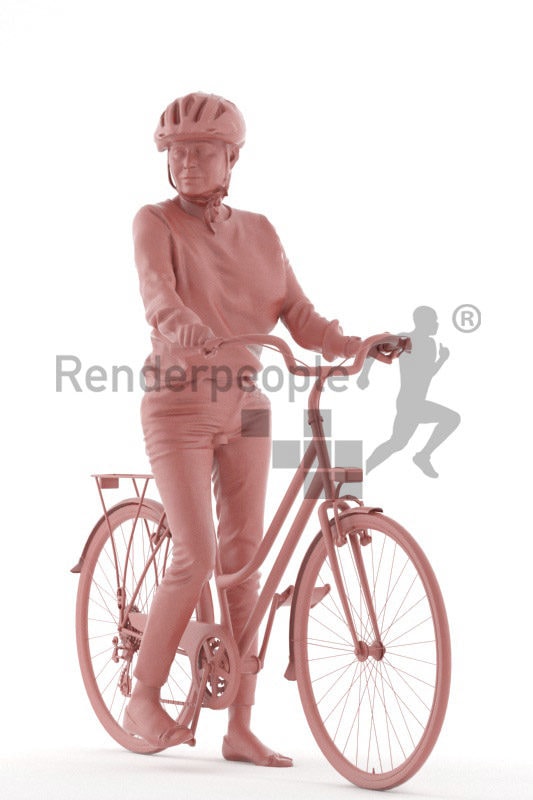 Scanned human 3D model by Renderpeople – elderly european woman with helmet and bicycle