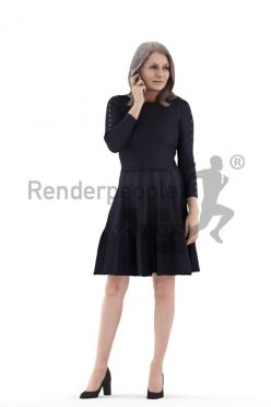Posed 3D People model for visualization – elderly white woman with a skirt, calling