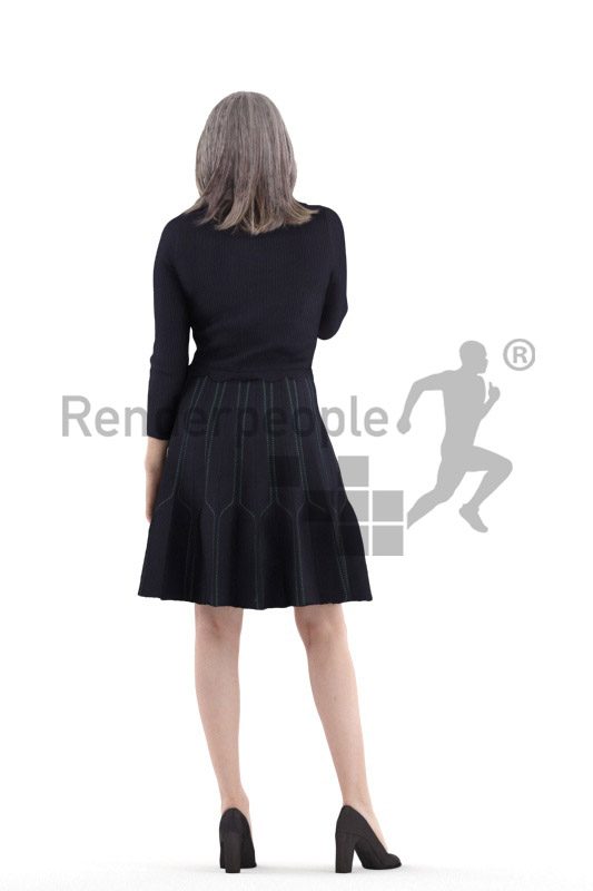 Posed 3D People model for visualization – elderly white woman with a skirt, calling