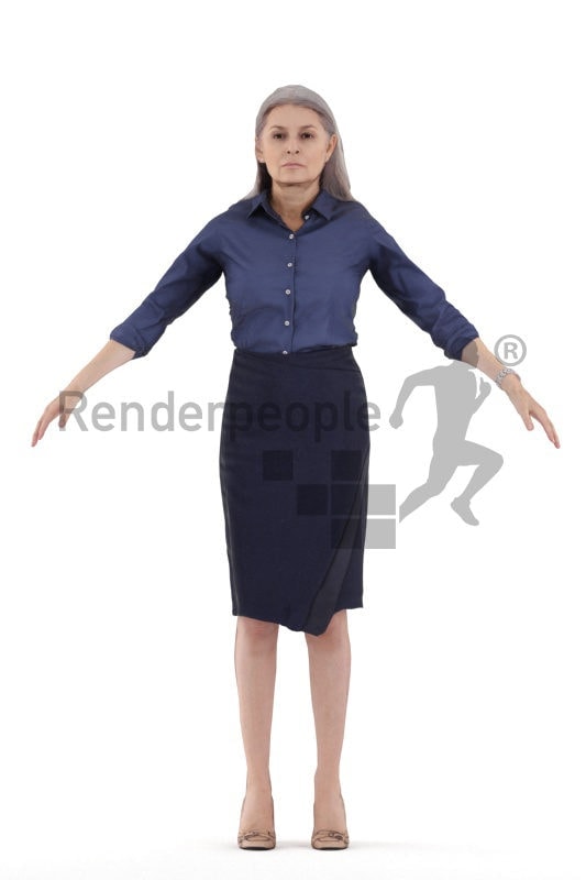 Rigged human 3D model by Renderpeople – elderly white woman, business