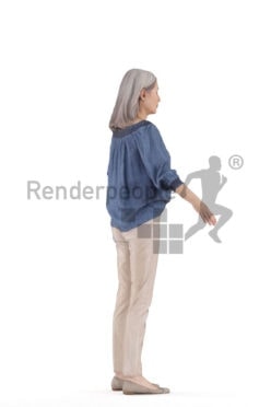 Rigged and retopologized 3D People model – elderly european female, casual chic