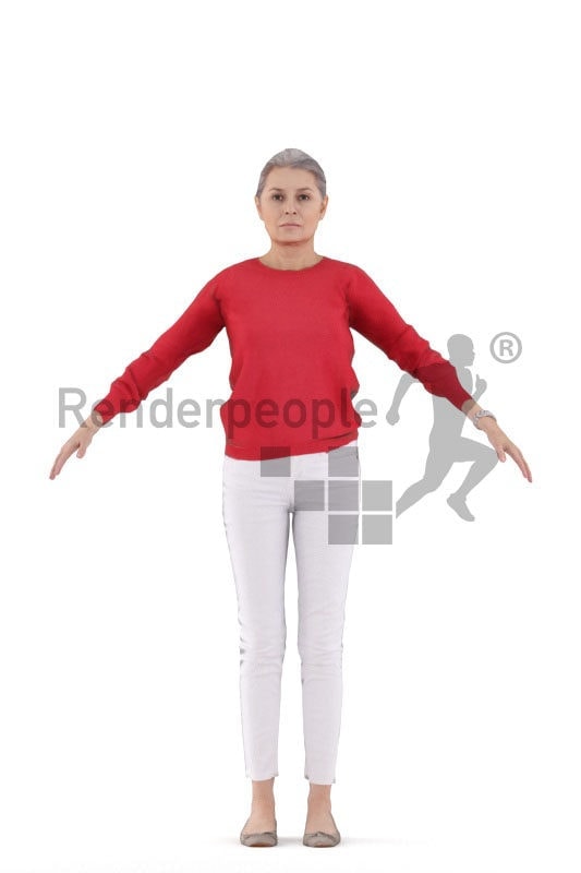 Rigged human 3D model by Renderpeople – elderly white woman, casual outfit
