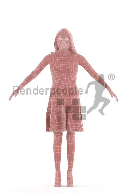 Rigged human 3D model by Renderpeople – elderly european woman in a dress, event