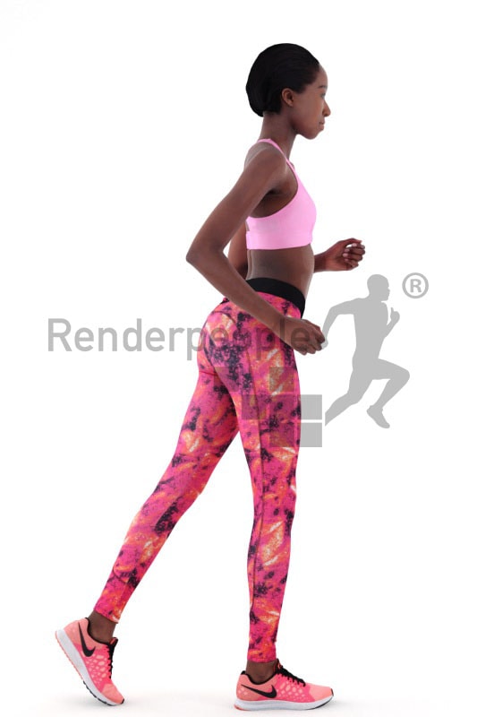 3d people sports, black 3d woman jogging