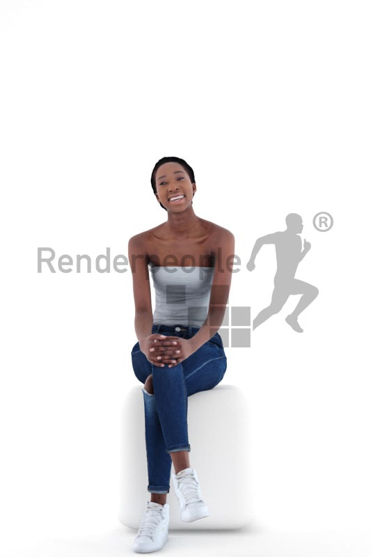 3d people casual, black 3d woman sitting and laughing