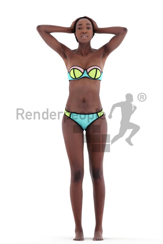 3d people beach, black 3d woman standing with bikini