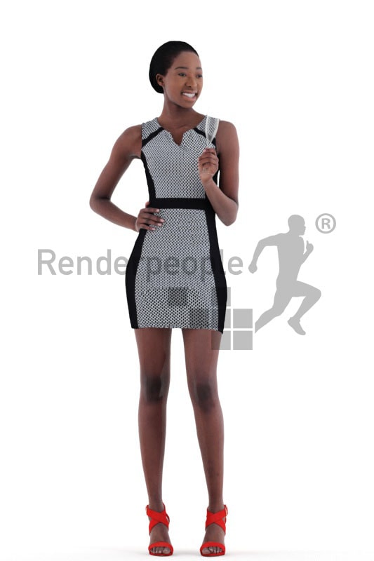 3d people event, black 3d woman standing and holding a champagne glass