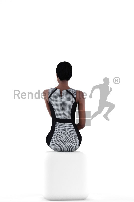 3d people evening, black 3d woman sitting and holding champagne glass