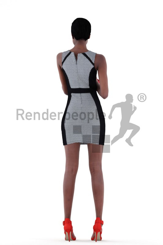 3d people evening, black 3d woman standing and paying with credit card