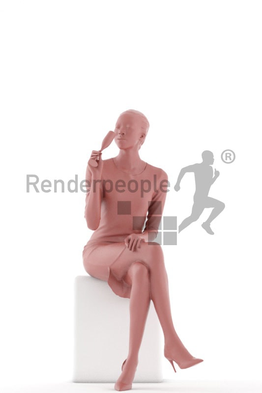 3d people evening, black 3d woman sitting and drinking champagne