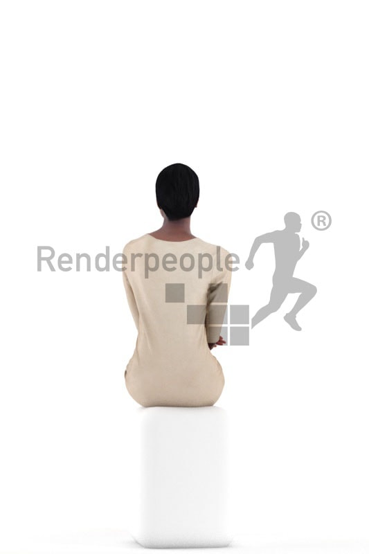 3d people evening, black 3d woman sitting and smiling