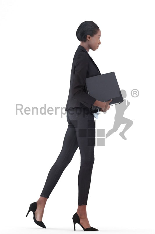 3d people business, black 3d woman walking and holding a folder