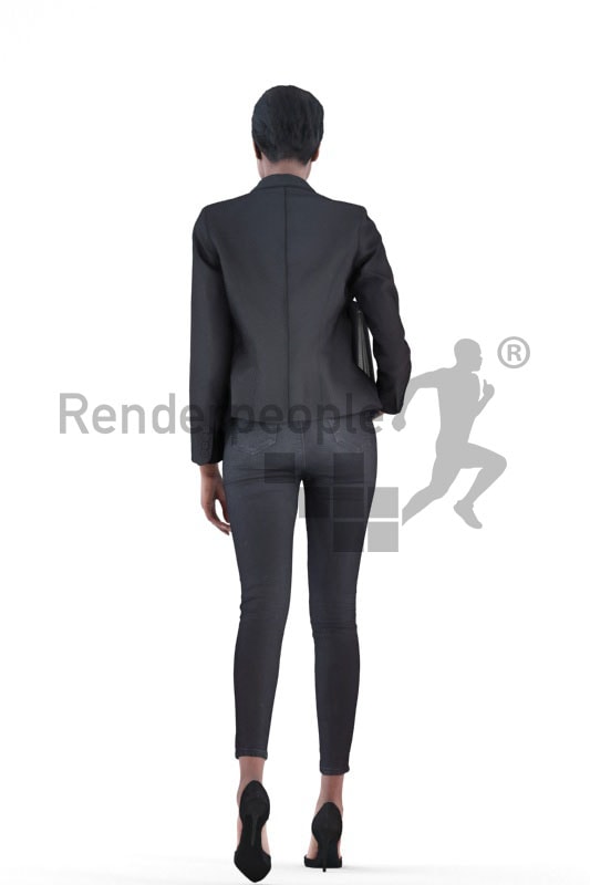 3d people business, black 3d woman walking and holding a folder