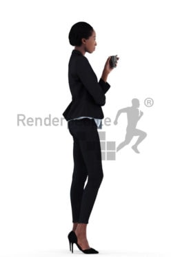 3d people business, black 3d woman drinking coffee