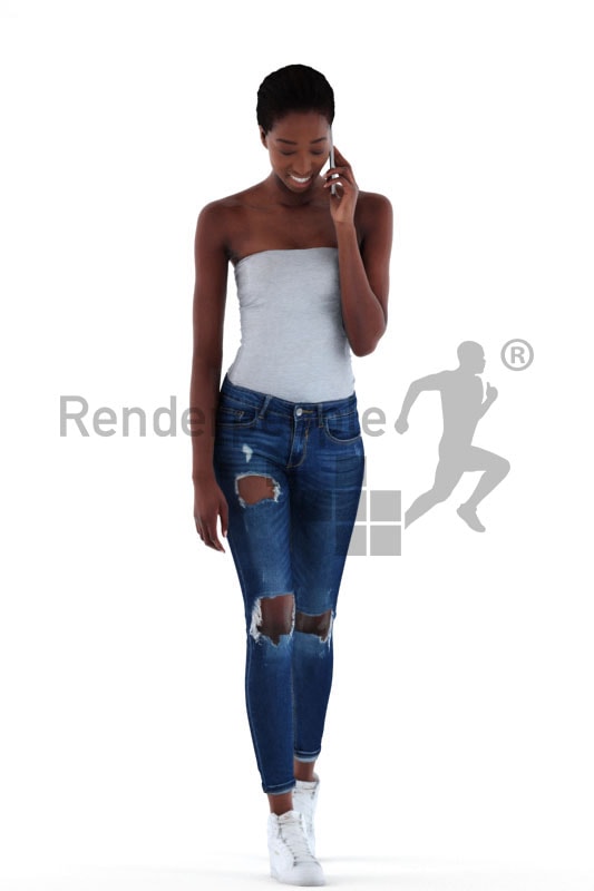 3d people casual, black 3d woman walking and calling a friend