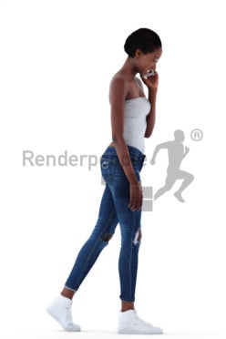 3d people casual, black 3d woman walking and calling a friend