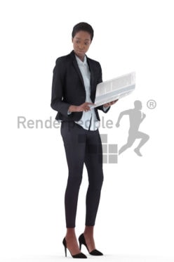 3d people business, black 3d woman holding folder