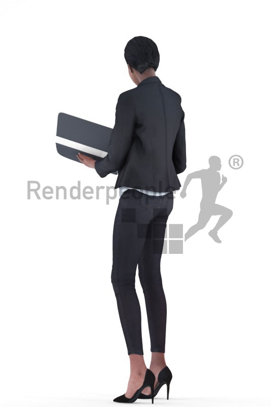 3d people business, black 3d woman holding folder
