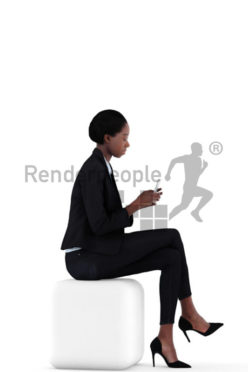 3d people business, black 3d woman sitting and texting
