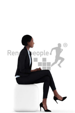 3d people business, black 3d woman sitting and smiling