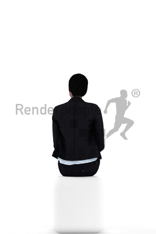 3d people business, black 3d woman sitting and smiling