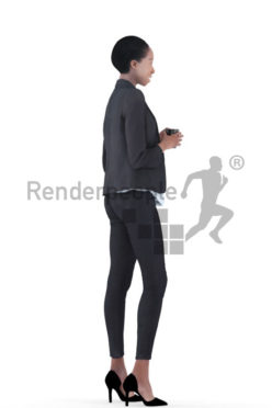 3d people business, black 3d woman standing and holding a cup