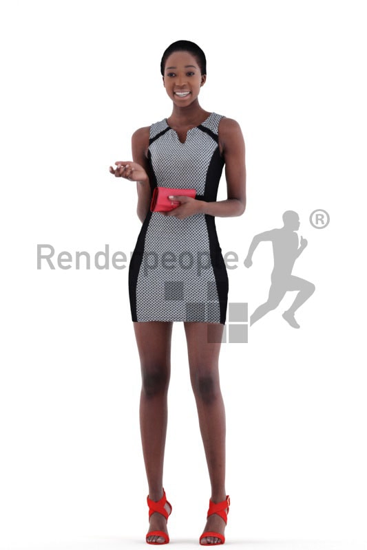 3d people event, black 3d woman standing and holding a purse