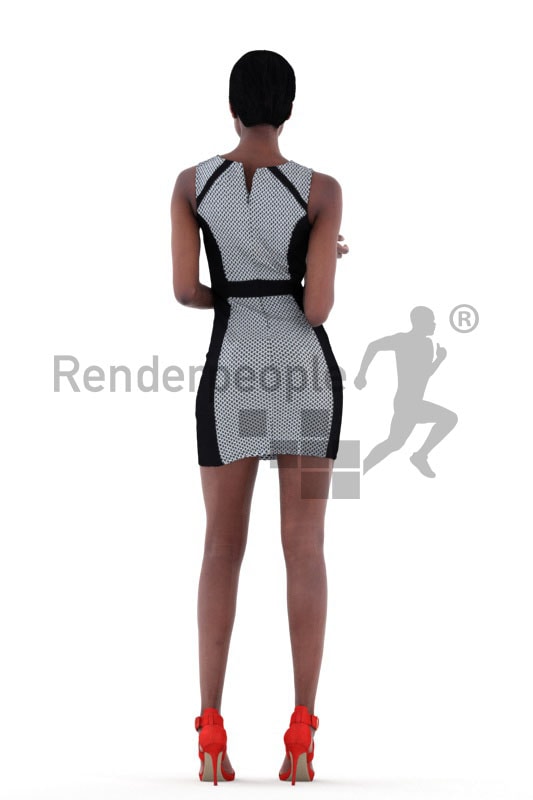 3d people event, black 3d woman standing and holding a purse