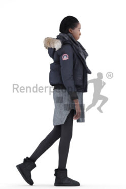 3d people casual, black 3d woman walking