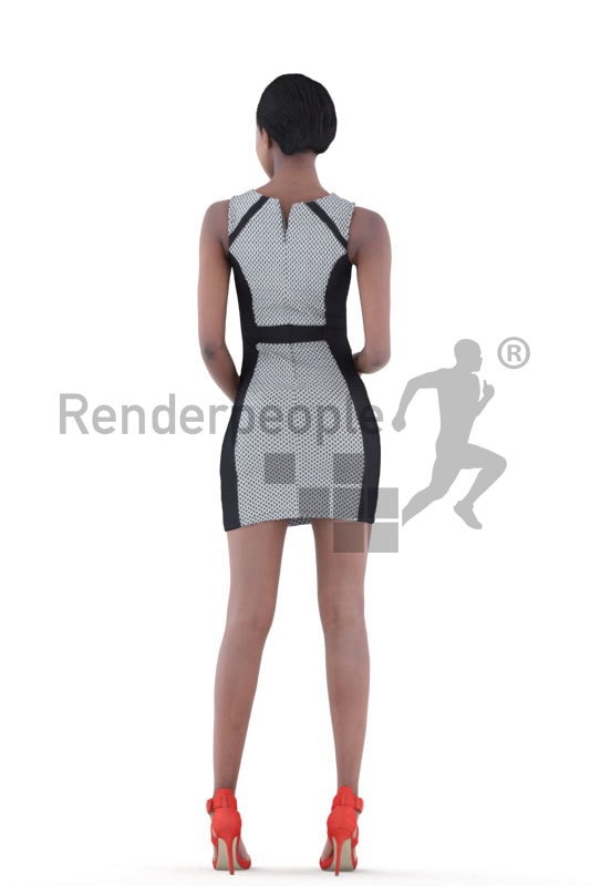 3d people evening, black 3d woman holding her wallet